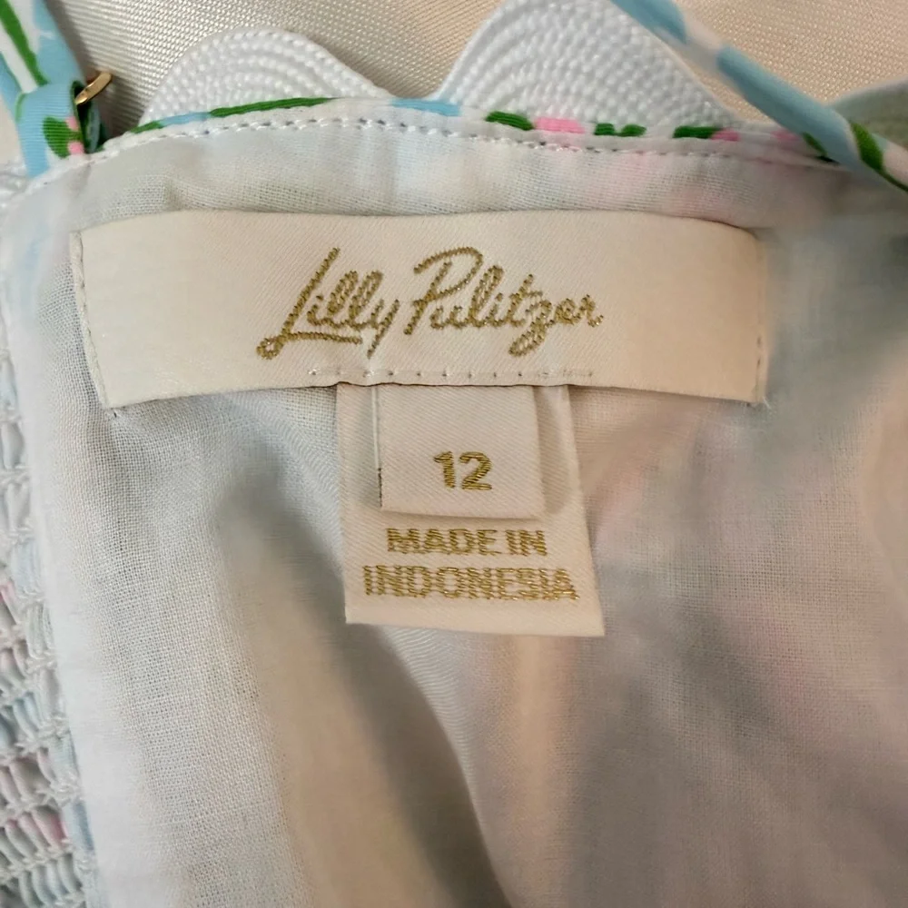 Lilly Pulitzer Blue, NEW Green, Pink Scallop-Trim Top. - Picture 4 of 4